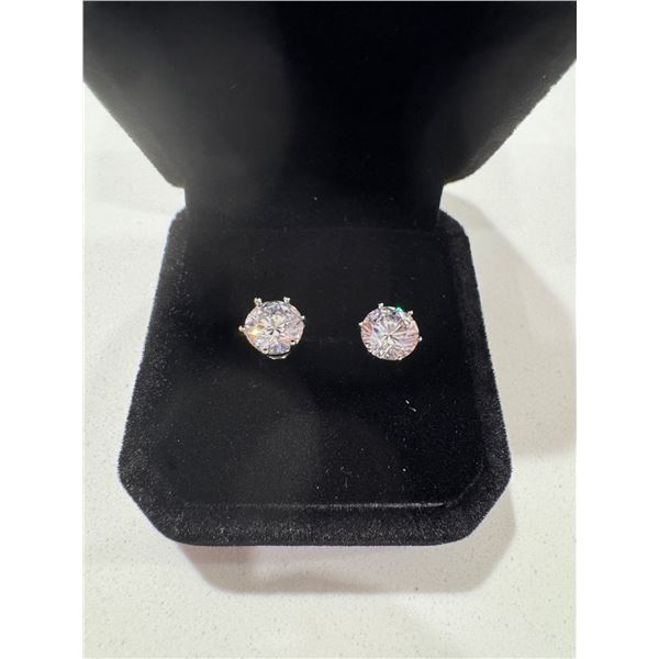 New smartlife, platinum plated, 2 carat, each white sapphire, stud earrings