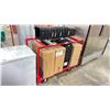 Image 1 : RED METAL MOBILE PRODUCT CART WITH ASSORTED PLASTIC BUCKETS, LIDS & HEAVY DUTY FILTERS