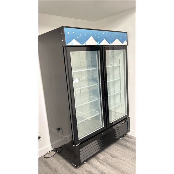 GLASS DOUBLE DOOR FREEZER. EXCELLENT LIKE NEW CONDITION. MODEL F2-54GDVC MFG 2021