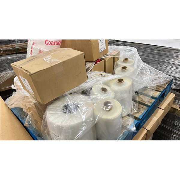 SMALL PALLET OF 9X6  PLASTIC SHEETS. 5200/ROLL PLUS BOXES OF U-LINE FLAGGING TAPE
