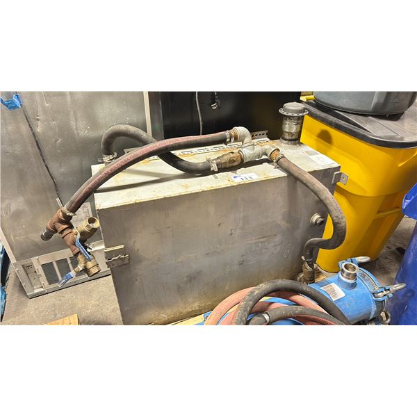 STEEL 26"W X 14"D X 38"H COMMERCIAL FUEL TANK WITH ASSORTED HOSES & VALVES