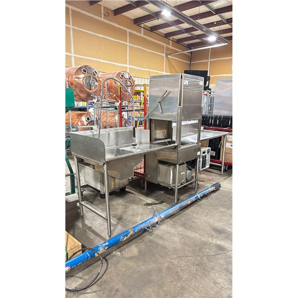 HOBART AM14 STAINLESS STEEL COMMERCIAL SINGLE TRAY DISH WASHER WITH RINSE SINK / RINSE FAUCET &