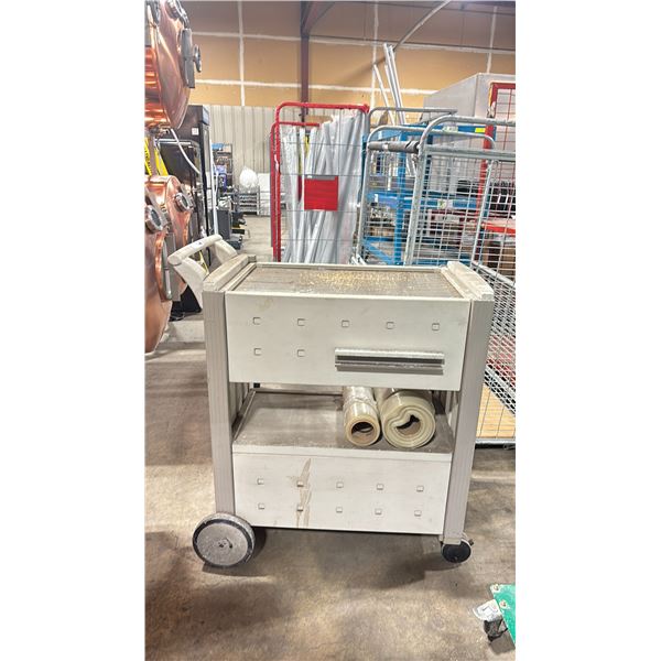 2 TIER CREAM PLASTIC COMMERCIAL MOBILE SHIPPERS CART WITH ASSORTED PLASTIC BAGS