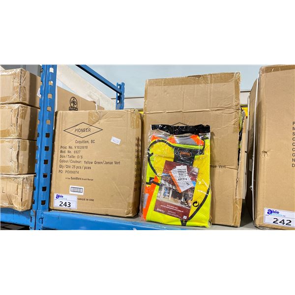 4 BOXES OF 25PCS OF PIONEER 6927 HIGH VISIBILITY YELLOW JOB SITE SAFETY VESTS