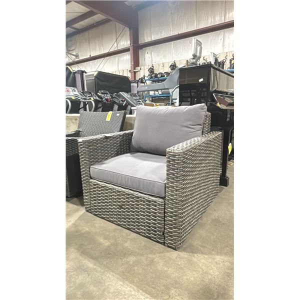 PATIOFLARE WHITNEY PF10017 GREY PLASTIC RATTAN OUTDOOR PATIO ARM CHAIR WITH GREY CUSHIONS *IN BOX*