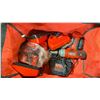 Image 2 : MILWAUKEE SOFT TOOL BAG OF ASSORTED ELECTRIC BATTERY CHARGERS / CORDLESS TOOLS
