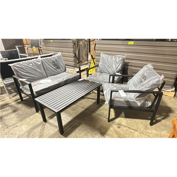 PATIOFLARE TYLOR BLACK 4 PCS ALUMINUM OUTDOOR PATIO CONVERSATION SET WITH GREY CUSHIONS *IN BOX*