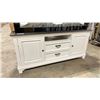 Image 1 : DARK WOOD TOP 66"W X 18"D X 31"H WHITE 2 DRAWER 2 DOOR STORAGE ENTERTAINMENT CONSOLE
