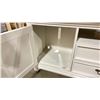 Image 2 : DARK WOOD TOP 66"W X 18"D X 31"H WHITE 2 DRAWER 2 DOOR STORAGE ENTERTAINMENT CONSOLE