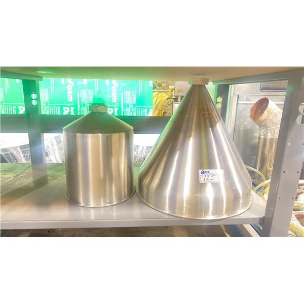 2 STAINLESS STEEL COMMERCIAL CONE & CYLINDER FEEDER HOPPERS
