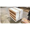 Image 2 : PAIR OF WHITE 2 DOOR GLASS FRONT 36"W X 12 1/2"D X 32"H HANGING WALL STORAGE CABINETS & 4 KUZCO