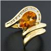 Image 2 : 18k Yellow Gold 1.98 ctw Pear Cut Citrine & Channel Diamond Grooved Bypass Ring