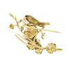 Image 4 : Vintage 18k Gold Ruby Enamel Flower Mother Bird Feeding Babies on Branch Brooch