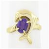 14k Yellow Gold Dolphin Jumping Over 0.90 ctw Oval Prong Amethyst Solitaire Ring
