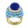 Image 8 : Vintage 14k Gold Cabochon Lapis Turquoise Bead & Diamond Textured Cocktail Ring