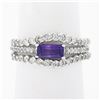 Image 1 : 14k White Gold 0.77 ctw Amethyst Solitaire & Diamond Wavy Insert Band Ring Set