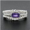 Image 2 : 14k White Gold 0.77 ctw Amethyst Solitaire & Diamond Wavy Insert Band Ring Set