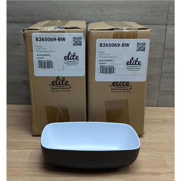 Infinity 19oz Rectangular Black/White Melamine Bowls - Lot of 12 (2 Cases) | RackH