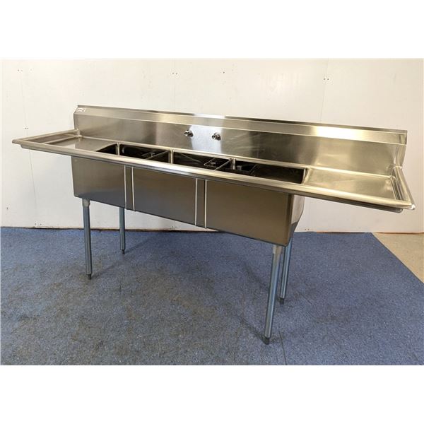 Three Tub Sink With Two Drain Boards & Pre-Rinse Faucet |