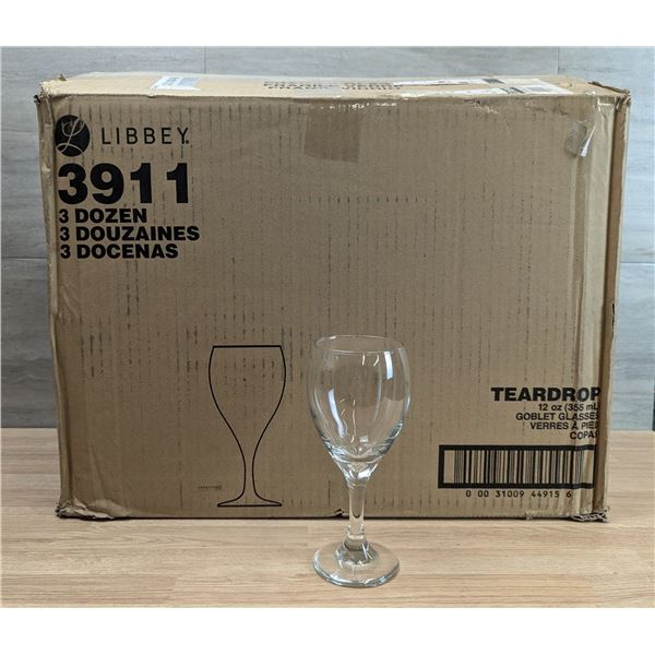 Libbey 12oz Teardrop Goblet Glasses - Lot of 36 (1 Case) | EC5