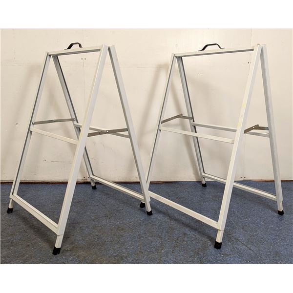 24" x 36" White Metal A-Frame Sidewalk Sign Holders - Lot of 2 | JS-1/Front2Side
