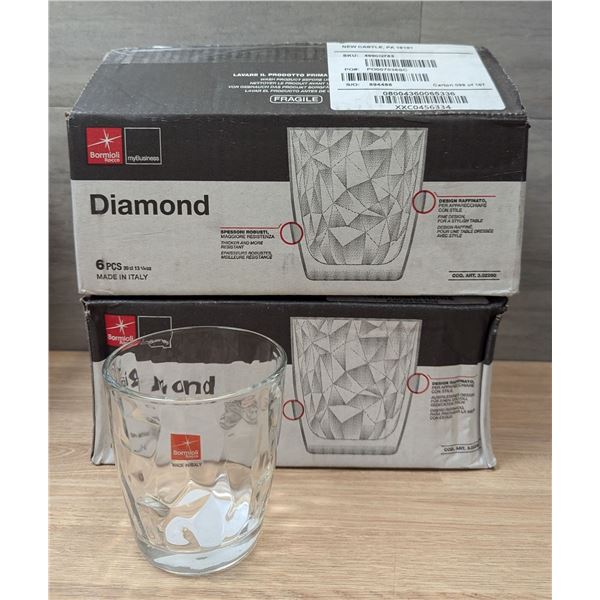 Bormioli Rocco 13-1/4oz Diamond DOF Glasses - Lot of 9 | Front E