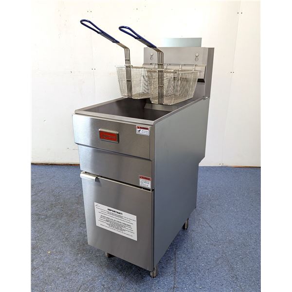 40lb Natural Gas Floor Fryer, 90K BTU, Omcan 44225 | R3-3/4