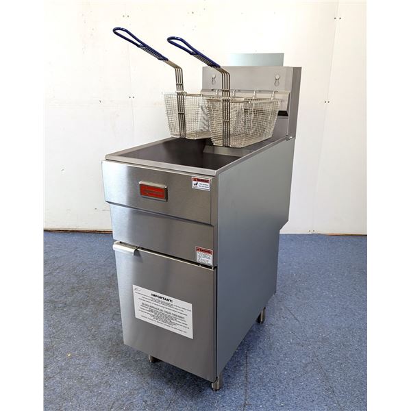 40lb Natural Gas Floor Fryer, 90K BTU, Omcan 44225 | R6-3,4