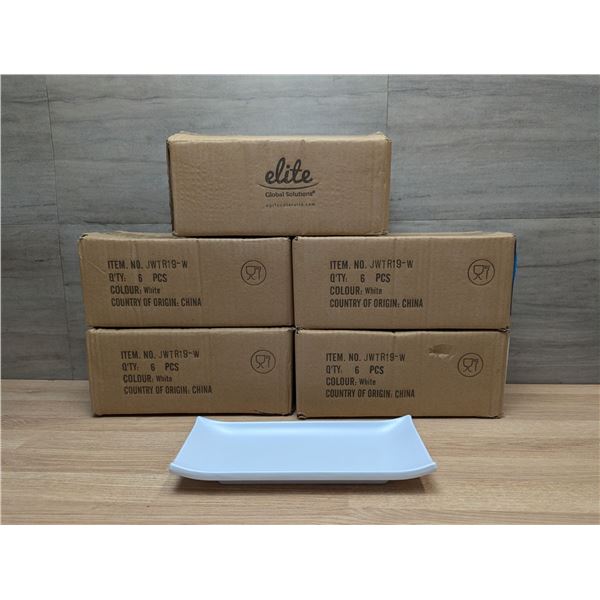 Elite JWTR19-W 9" x 3-3/4" Rectangular Melamine Trays - Lot of 30 (5 Cases) | FtF