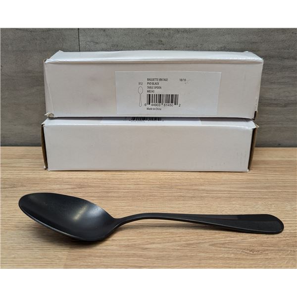 Vintage Black 8-1/8" Table/Serving Spoons - Lot of 24 (2 Boxes) | CC4/MB245