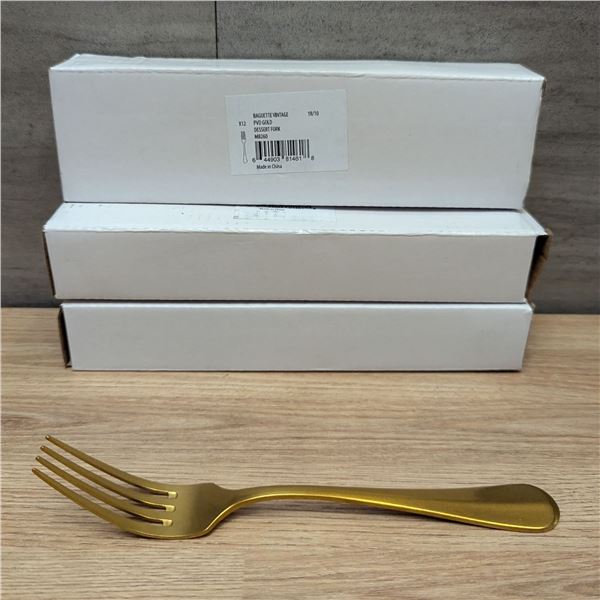 Vintage Gold 7-1/8" Dessert Forks - Lot of 36 (3 Boxes) | CC4/MB260
