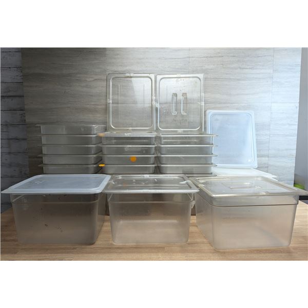 Cambro Half Size 8" Deep Clear Polycarbonate Food Pans With Lids - Set of 19  | Pan-9/L3