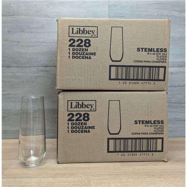 Libbey 8-1/2oz Stemless Flutes - Lot of 36 | EC7