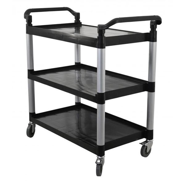 Black Plastic Bussing Cart with 19.5" x 31" Tray Size, Omcan 43069 | R6-2