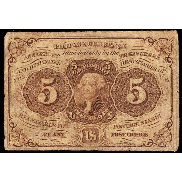 Postage Currency, 1862, 5¢ brown, imperf. edges, VF centering