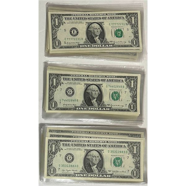 Federal Reserve $1 Notes, 1969 and 1977 Series, with consecutive serial numbers