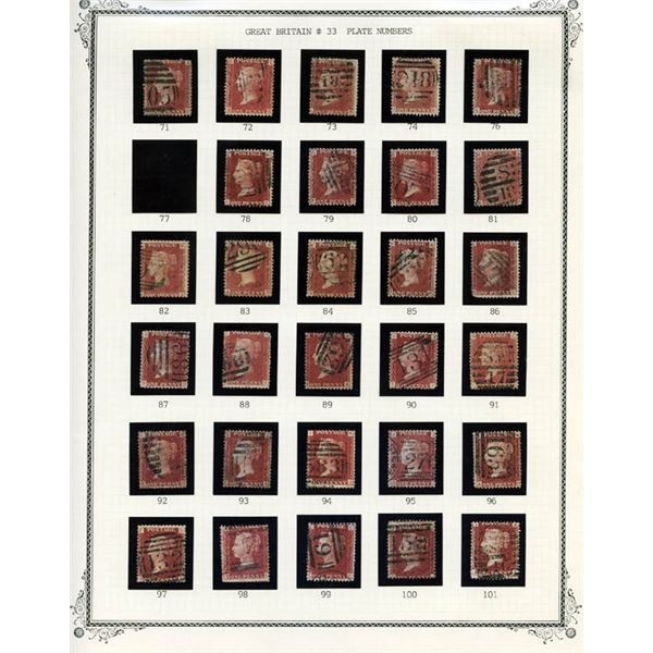 Great Britain, 1864, Queen Victoria, 1d rose red, letters in all four corners, a complete plating