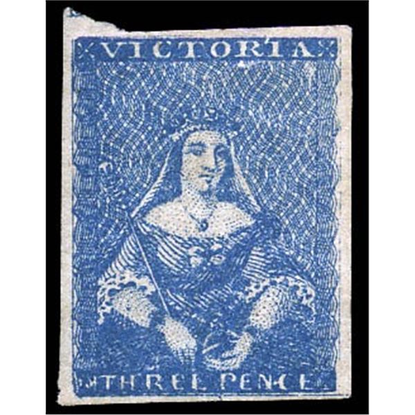 Australian States: Victoria, 1854, Queen Victoria ("Half Length"), Campbell printing, 3d blue