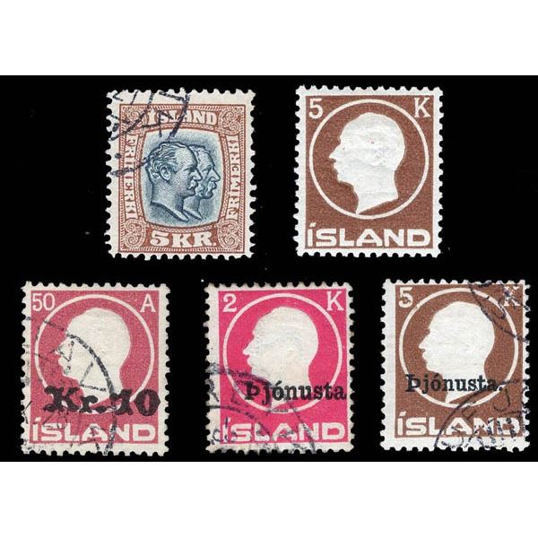 Scandinavia: Iceland, 1907-25, a group of five stamps