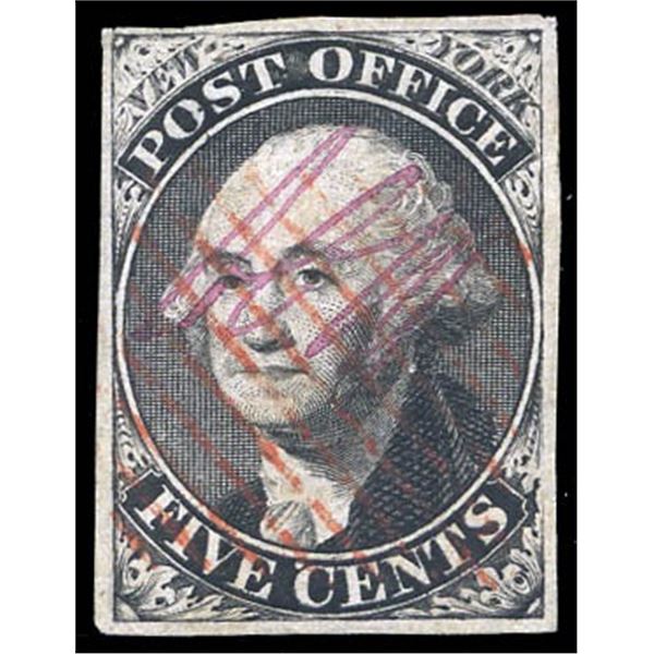 New York, N.Y., 1846, 5¢ black on bluish, signed "ACM" connected