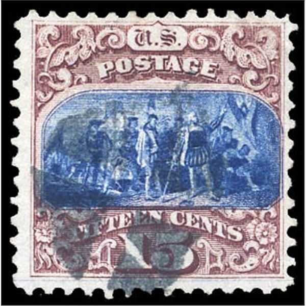 1869, 15¢ Landing of Columbus, brown & blue, type I, double grill