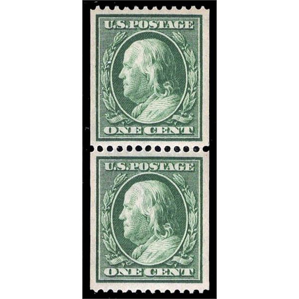 1910, 1¢ Franklin, green, S.L. watermark, vertical coil
