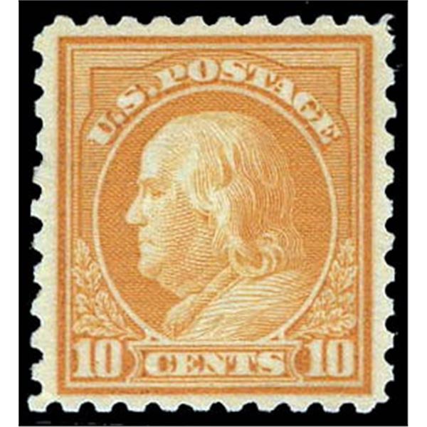 1916, 10¢ Franklin, orange yellow, unwatermarked, perf. 10