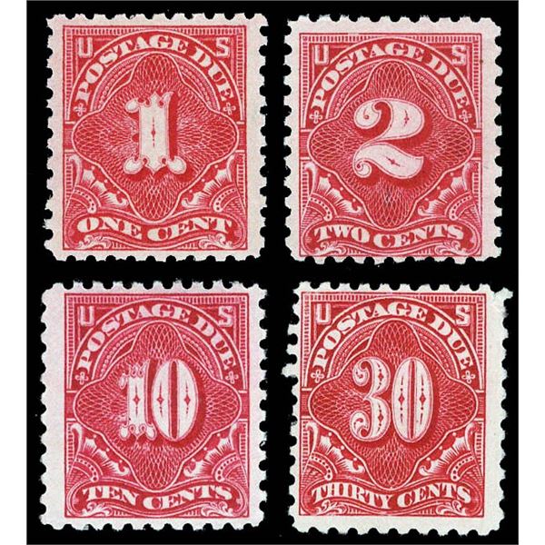 Postage Due, 1914, 1¢, 2¢, 10¢ and 30¢ carmine lake, S.L. watermark, perf. 10