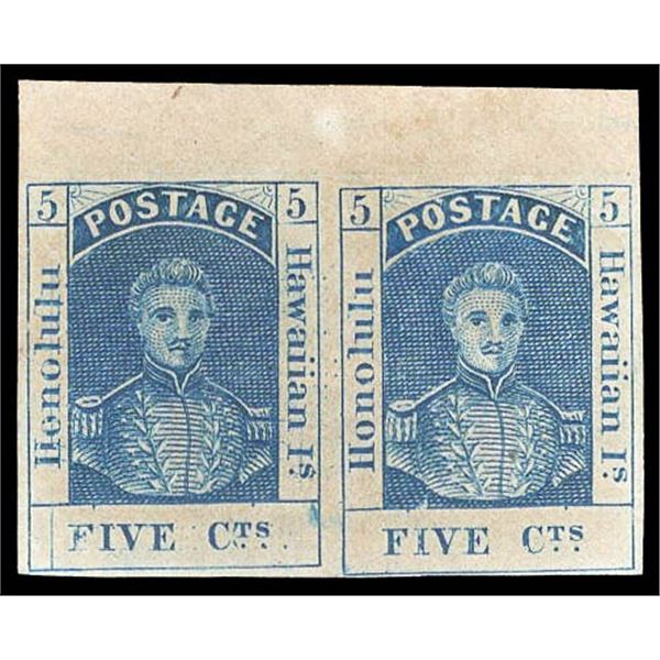 Hawaii, 1868, King Kamehameha III, 5¢ blue, re-issue, line through "Honolulu" variety