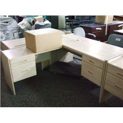 Washed Oak L-shape Double Pedestal Office Suite