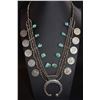 Image 1 : Vintage Silver Squash Blossom with 10 Coin & Turquoise Blossoms and Silver Naja
