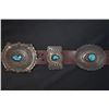 Image 4 : Sterling Silver & Turquoise Concho on Leather Belt, 6 Butterfly Conchos, 5 Oval Conchos, and Concho 