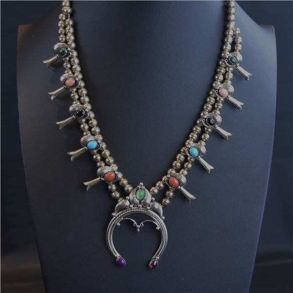 Sterling Silver Squash Blossom with Multi-colored Stones