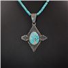 Image 2 : Turquoise Necklace with Silver and Turquoise Pendant by Tommy Jackson